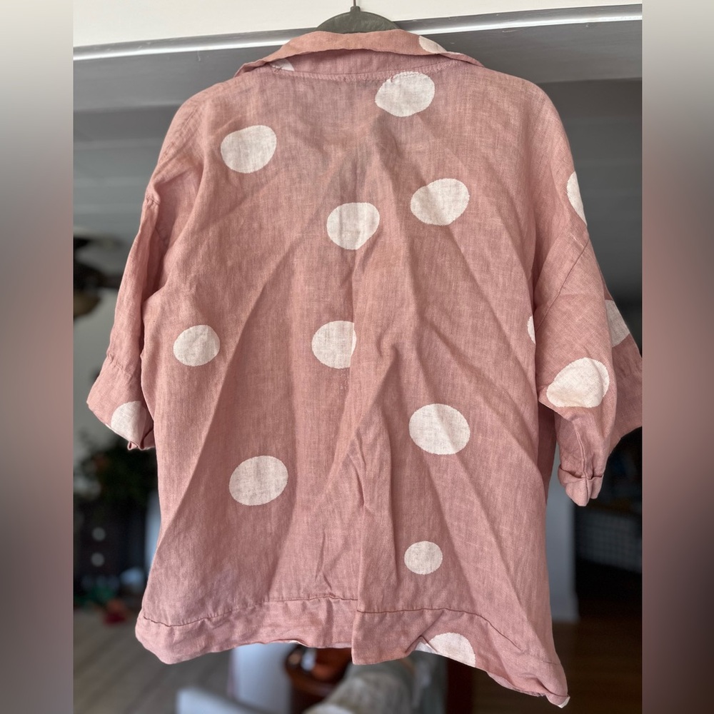 Italian Linen Liabella Polka Dot Boxy Blouse - Picture 2 of 5